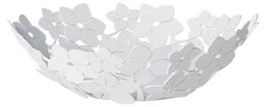 Centro tavola piccolo floreale Fior di Loto in metallo, d.28x11h, colore Bianco Marmo