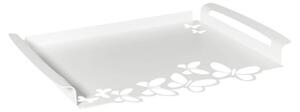 Vassoio piccolo con farfalle Butterfly in metallo, 37x25, colore Bianco Neve