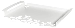 Vassoio Butterfly grande in metallo, 46x30, colore Bianco Neve