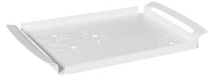 Vassoio floreale di piccole dimensioni Fior di Loto in metallo, 37x25, colore Bianco Marmo