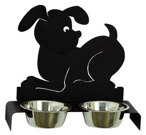 Porta Ciotole Cane doppio in metallo, 40x17Px38h, colore Nero Goffrato
