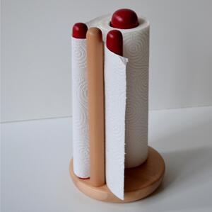 Portarotolo verticale da tavolo portascottex diametro 15xh28 cm in legno di tiglio rosso base naturale