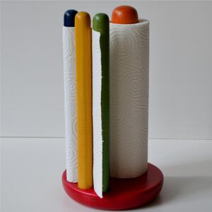 Portarotolo verticale da tavolo portascottex diametro 15xh28 cm in legno di tiglio colorato base rossa