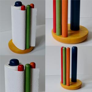 Portarotolo verticale da tavolo portascottex diametro 15xh28 cm in legno di tiglio colorato base gialla