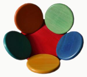 Cestino porta Pane, frutta in legno di tiglio diametro 34xh12 cm petali colorati con base rosso