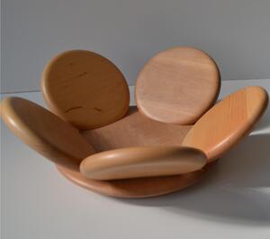 Cestino porta Pane, frutta in legno di ontano diametro 34xh12 cm petali legno naturale con base colore legno