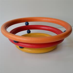 Cestino porta Pane, frutta in legno di ontano Con Palline di mogano diametro 34xh12 cm petali legno naturale Naturale con palline mogano