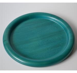 Vassoio tondo in legno massello tornito a mano diametro 34xh3,5 cm verniciato con vernici all'acqua di colore verde