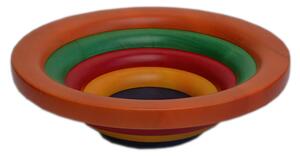 Insalatiera Centrotavola Fruttiera Arena Multicolor Diametro 30xh 10 cm con legno di ontano , ogni anello lavorato e tornito singolarmente a mano colore legno multicolor arancio
