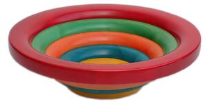 Insalatiera Centrotavola Fruttiera Arena Multicolor Diametro 30xh 10 cm con legno di ontano , ogni anello lavorato e tornito singolarmente a mano colore legno multicolor rosso