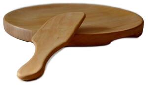 Tagliere per polenta in legno di ontano leggermente scavato diam. 34xh3,2 cm completo di coltello per polenta non utilizzabile in lavastoviglie