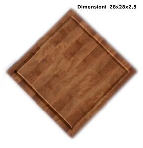 Tagliere Quadrato in legno di ontano lavorazione tassellata 28x28xh2,5 cm adatto per tagliare e servire con eleganza: arrosti, salumi
