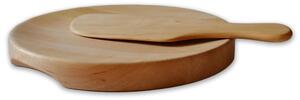 Tagliere per polenta in legno di ontano leggermente scavato diam. 29xh3,2 cm completo di coltello per polenta non utilizzabile in lavastoviglie
