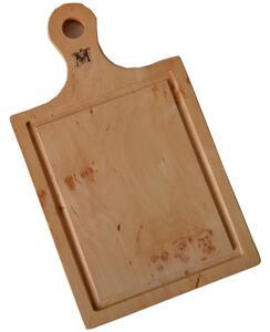 Tagliere classico con manico, in legno di ontano con scanalature 25x49xh1,5 cm con scanalature raccogli intingolo