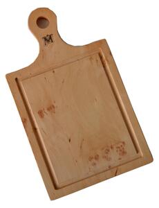 Tagliere classico con manico, in legno di ontano con scanalature 20x35xh1,5 cm con scanalature raccogli intingolo