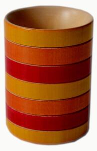 Portapenne, Portamatite cilindrico in legno tornito diametro 8,2xh11 cm colore Giallo Arancio Rosso