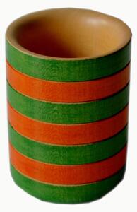Portapenne, Portamatite cilindrico in legno tornito diametro 8,2xh11 cm colori verde arancio