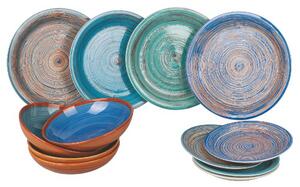 Servizio piatti da 12 pezzi Terra Mar Ocean in Gres Multicolor dipinto a mano 4 posti tavola diversi