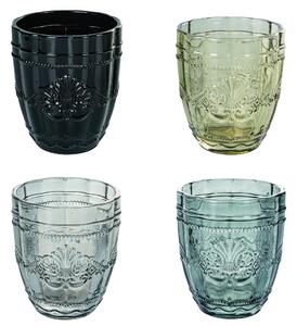 Bicchieri ACQUA set 4 in Vetro Superficie Lavorata A rilievo Syrah Stones , diametro 8x h 10 cm 265 Ml vetro decoro arabescato