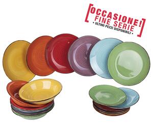 Servizio Piatti Set 6 posti tavola 18 pezzi LInea BAITA , in GRES 6 posti tavola colori diversi in confezione serigrafata adatto alla lavastoviglie