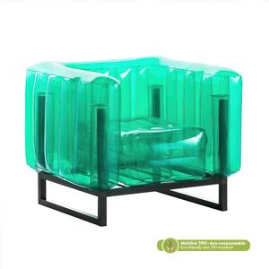Poltrona EKO gonfiabile con TELAIO IN ALLUMINIO e TPU Crystal Green YOMI, 76,5x83xH69,5 cm riciclabile, biodegradabile, estremamente resistente, peso sopportabile 150 kg