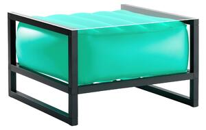 Tavolino da salotto Yomi eko illuminato struttura in legno naturale, dimensioni 62x70xH40 cm peso 14 kg, seduta gonfiabile in TPU colore verde traslucido