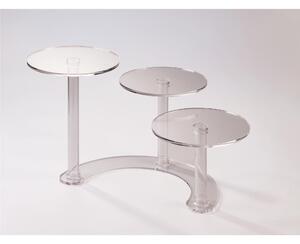 Alzata per torta Loop 3 in plexiglass modulabile Dimensioni 65x 5,5x h 35 cm-3 piatti diametro 26 cm Il numero di piatti e la loro disposizione Misure colonne: 1 x h 10 - 1 x h 22