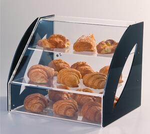 Vetrina curva in plexiglass con tre ripiani Dimensioni 37x31x h 31 cm peso 13,03 kg distanza fr� i ripiani 10 cm fianchi in plexiglass colore nero