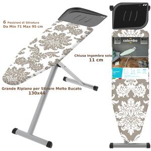 Asse da Stiro da Stiro AVANGARDE PLUS piano di stiratura 130x44 cm - peso 7,5 kg 6 posizioni chiusa ingombra solo 6,5 cm, min 71 max 95 regolabile Made in italy