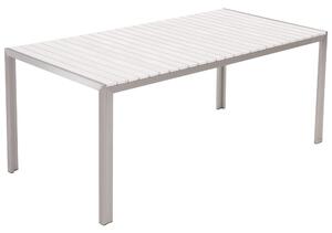 Set da pranzo da giardino bianco da esterno 3 pezzi tavolo rettangolare 2 panche struttura in alluminio spazzolato Beliani