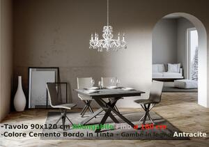 Tavolo Allungabile Piano Cemento Bordo in Tinta GANTY 90x120xh77 cm allungabile fino a 180 telaio antracite