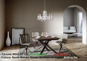 Tavolo Allungabile Piano Noce Bordo Noce in Tinta GANTY 90x120xh77 cm allungabile fino a 180 telaio antracite