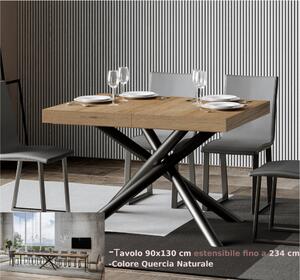 Tavolo Allungabile Piano Quercia Natura FAMAS 90x130xh77 cm estensibile fino a 234 cm tutto in legno di Frassino telaio antracite