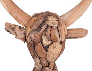 Decorativo da parete testa di toro con corna legno chiaro legno teak 34 x 28 cm rustico Beliani