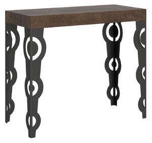 Consolle Allungabile con 3 allunghe KARAMAY SMALL 90x42xh77 cm estensibile fino a 196 cm Allunghe all�interno delle gambe tutto in legno di Frassino colore Noce