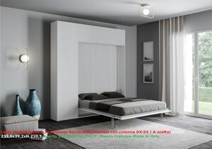 Letto a scomparsa Kentaro Matrimoniale con Colonna DX-SX + pensile Vasistas Chiuso Occupa solo 39 cm di profondit�, Dimensioni chiuso 233,6x39,2xh250,5 cm struttura in legno colore Bianco Frassino