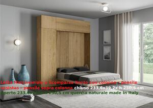 Letto a scomparsa Kentaro Matrimoniale con colonna - pensile vasistas - pensile sopra colonna Chiuso Occupa solo 39 cm di profondit�, Dimensioni chiuso 233,6x39,2xh250,5 cm Quercia naturale