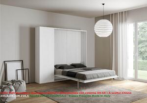 Letto a scomparsa Kentaro Matrimoniale con Colonna DX-SX Chiuso Occupa solo 39 cm di profondit�, Dimensioni chiuso 233,6x39,2xh210,5 cm struttura in legno colore Bianco Frassino