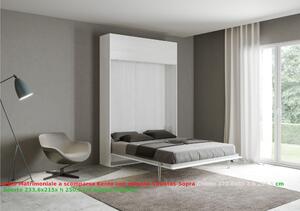 Letto a scomparsa Kentaro Matrimoniale con pensile vasistas - pensile sopra Chiuso Occupa solo 39 cm di profondit�, Dimensioni chiuso 173,6x39,2xh250,5 cm Bianco Frassino