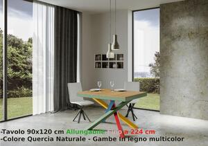 Consolle Allungabile con 3 allunghe VOLANTIS MULTICOLOR 90x120xh77 cm estensibile fino a 224 cm Allunghe da 52 cm, gambe in Legno verniciato Multicolor piano colore QUERCIA NATURALE