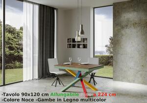 Consolle Allungabile con 3 allunghe VOLANTIS MULTICOLOR 90x120xh77 cm estensibile fino a 224 cm Allunghe da 52 cm, gambe in Legno verniciato Multicolor piano colore NOCE