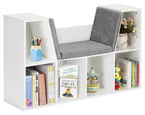 Costway Scaffale per libri in legno Libreria con 6 box scomparti e una sedia per bambini Bianco