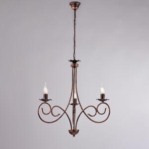 Lampadario Alma in ferro laccato nero con decorazione rame 3 luci , altezza 60 Cm, Cavo allungabile fino a 120 Cm, larghezza 50 Cm
