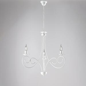 Lampadario Alma in ferro laccato bianco con decorazione shabby 3 luci , altezza 60 Cm, Cavo allungabile fino a 120 Cm, larghezza 50 Cm
