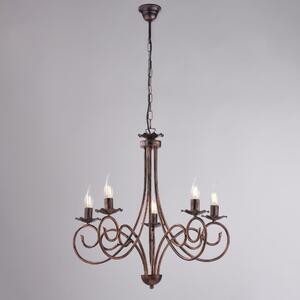 Lampadario Alma in ferro laccato nero con decorazione rame 5 luci , altezza 60 Cm, Cavo allungabile fino a 120 Cm, larghezza 57 Cm