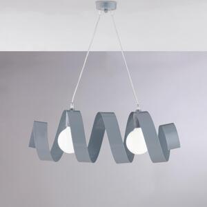 Sospensione Helix in ferro laccato grigio 2 luci , altezza 20 Cm, Cavo allungabile fino a 120 Cm, larghezza 54 Cm