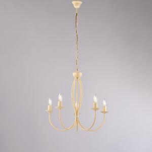 Lampadario Botte in ferro laccato avorio con decorazione decap� 5 luci , altezza 53 Cm, Cavo allungabile fino a 113 Cm, larghezza 55 Cm