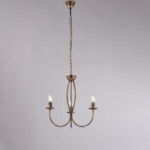 Lampadario Botte in ferro laccato marrone con decorazione oro 3 luci , altezza 50 Cm, Cavo allungabile fino a 110 Cm, larghezza 45 Cm