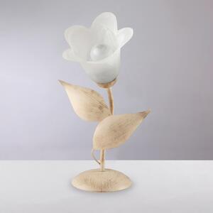 Lumetto Olga in ferro laccato avorio con decorazione oro chiaro e vetro alabastro bianco 1 luce , altezza 36 Cm, larghezza 19 Cm