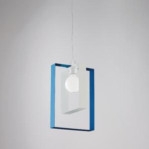 Sospensione Duplo in ferro laccata bianco e azzurro 1 luce, altezza 40 Cm, Cavo allungabile fino a 110 Cm, larghezza 25 Cm